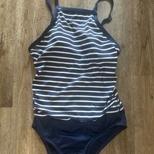 Navy and White Striped Swimsuit